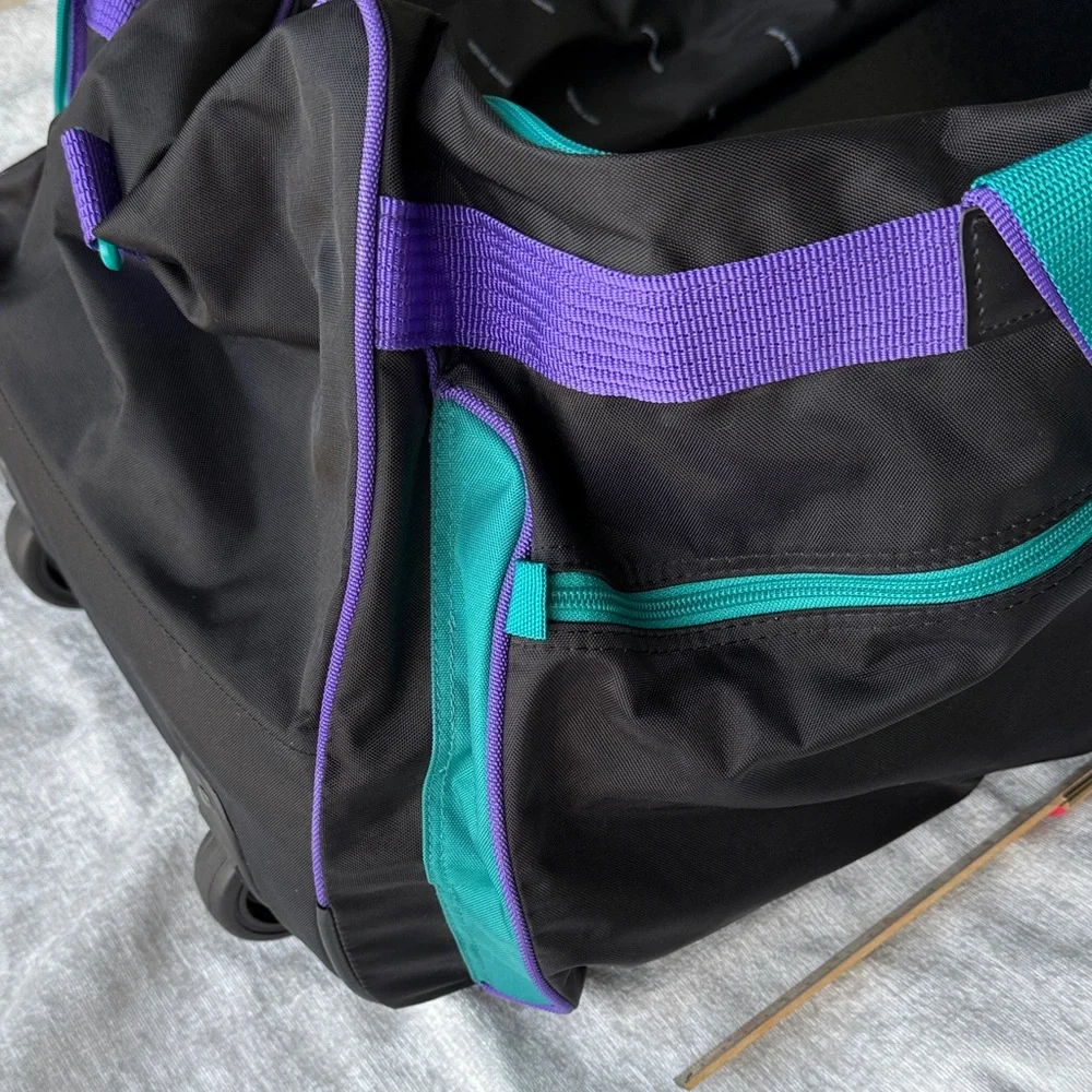 Pierre Cardin Vintage 90s Black Purple Duffel Bag Travel Gym Bag